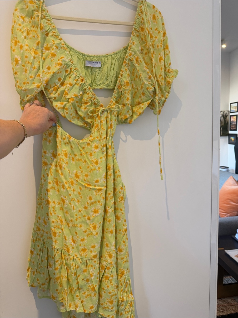 Sophie Rue Lime Green Daisy Print Backless Dress